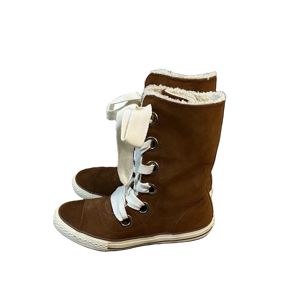 Converse Chuck Taylor All Star Suede Shearling Ribbon Lace Boots Brown Size 7